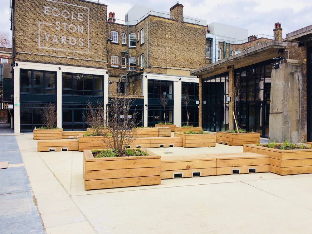 Timber planters and benches