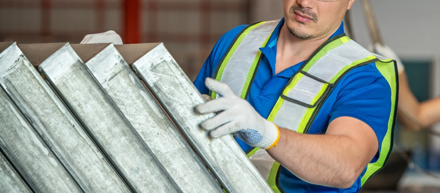 Metal blocks with worker
