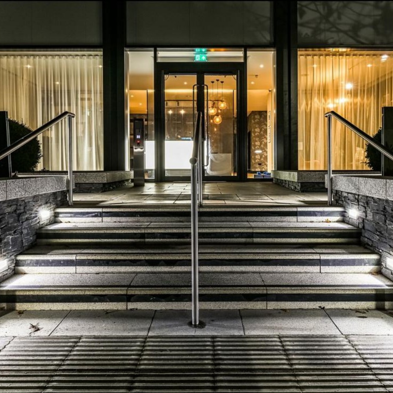 Metal rail outside a reception of building
