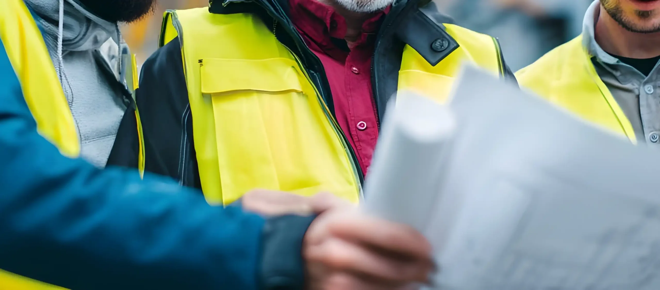 Workers on site with drawing